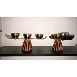 Paire de bougeoirs laiton/céramique vintage 50