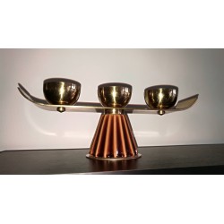 Paire de bougeoirs laiton/céramique vintage 50