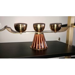 Paire de bougeoirs laiton/céramique vintage 50