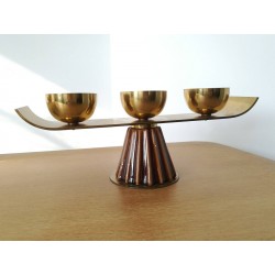 Paire de bougeoirs laiton/céramique vintage 50