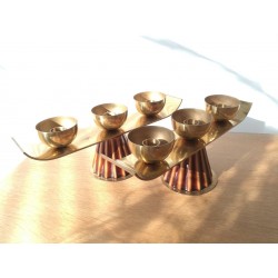 Paire de bougeoirs laiton/céramique vintage 50