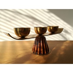 Paire de bougeoirs laiton/céramique vintage 50